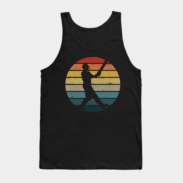 Cricket Player Silhouette On A Distressed Retro Sunset product Tank Top by theodoros20